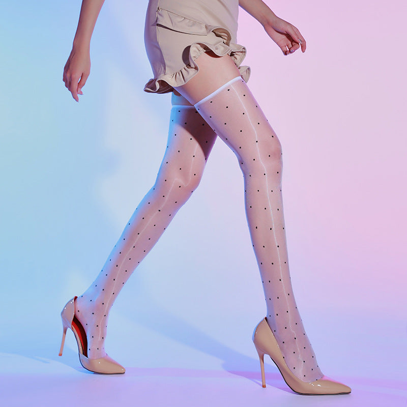 0d Aurora Dots Seamless Long Tube Shiny Over-the-Knee Stockings for Women Ultra-Thin Sexy Mature Black Silk Thigh High Stockings