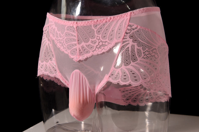 Men's Lace Thong Underwear Fully Transparent Delicate Sexy Fun Plus Size Lace Low Waist Triangle Breathable