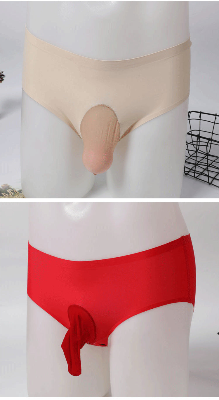 Ice Silk Triangle Men's Belt jj Set of Stockings and Underwear, Non-Rolling Edge, Sexy Transparent Tight-Fitting Plus Size Men's Briefs