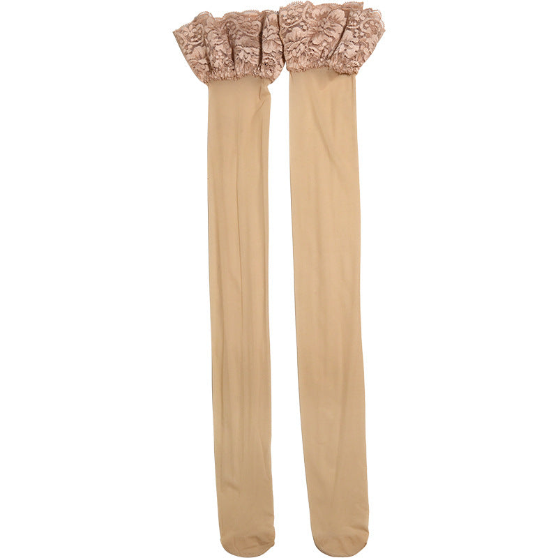 Little Red Spring and Autumn Silicone Non-Slip Over-the-Knee Socks Long Leg Socks High Tube Stockings Sexy Lace Trim Stockings for Women