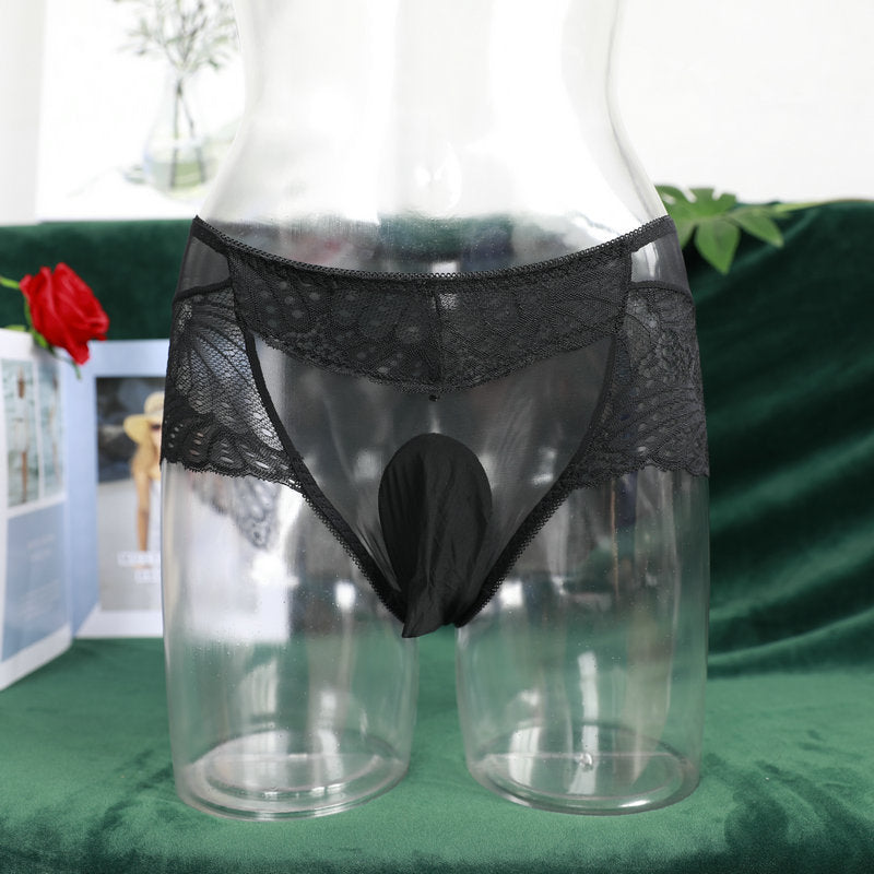 Dropshipping Low Waist Lace Underwear for Men jj Set of Sexy Ultra-thin Stockings and Panties Fully Transparent Mesh Panties