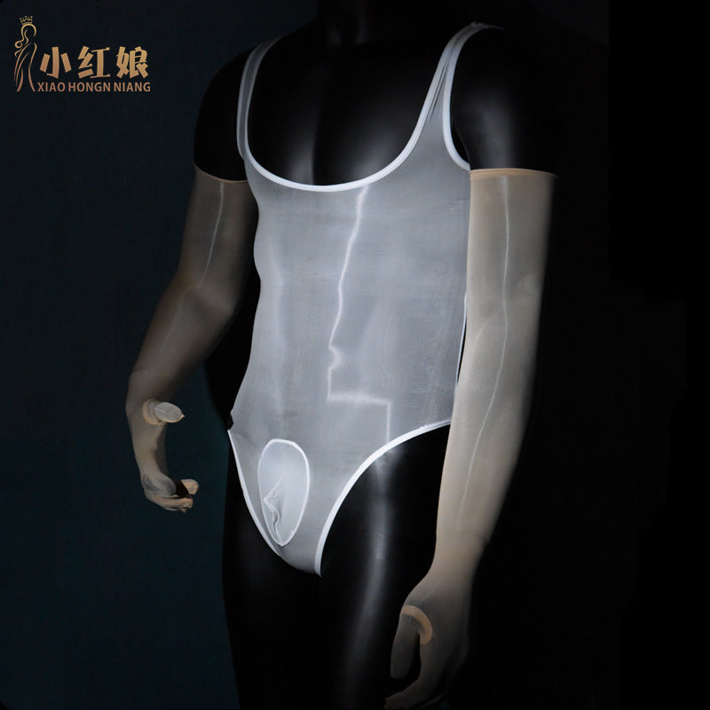 Men's Sexy Stockings Swimsuit Shiny One-piece Suit with jj Set of Fun912Ultra-thin Needle Airplane Socks Tempting Foot Fetish