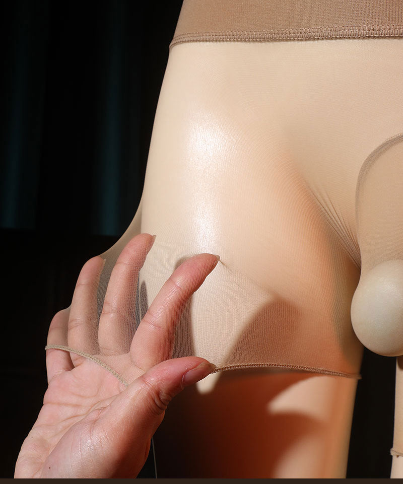 Deep Crotch Seamless Ultra-Thin0.01Men's Silk Stockings and Underwear jj Set of Flat-Cut Fully Transparent Sexy Plus Size High-Waist Panties