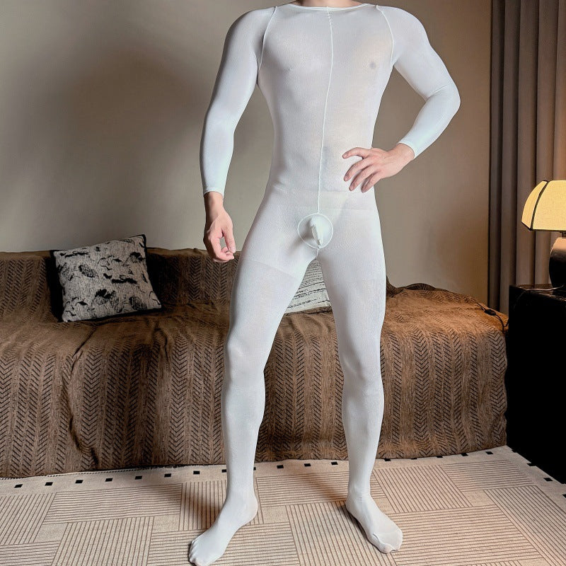 120D Velvet High Elasticity Ultra Soft Plus Size Men's Sexy Bodystocking One-piece Adult White Full Body Stockings