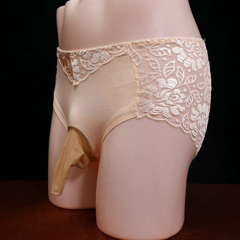 Men's Lace Underwear Sexy Strap jj Set of Stockings and Panties Ultra-thin Breathable Summer Fully Transparent Sexy Triangle Panties