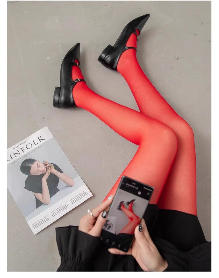 2024New Year's New Internet Celebrity Women's Matte Red Leggings Christmas Wedding Spring and Summer Stockings Dropshipping