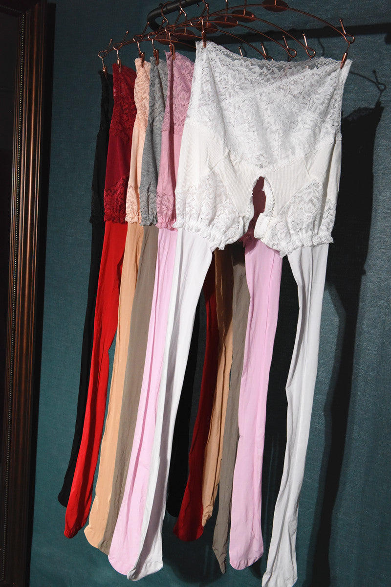 2021New Glossy White Open Crotch Lace Stockings Panties One-Piece Black Stockings Women Thin Sexy Open Crotch Liquid Stockings