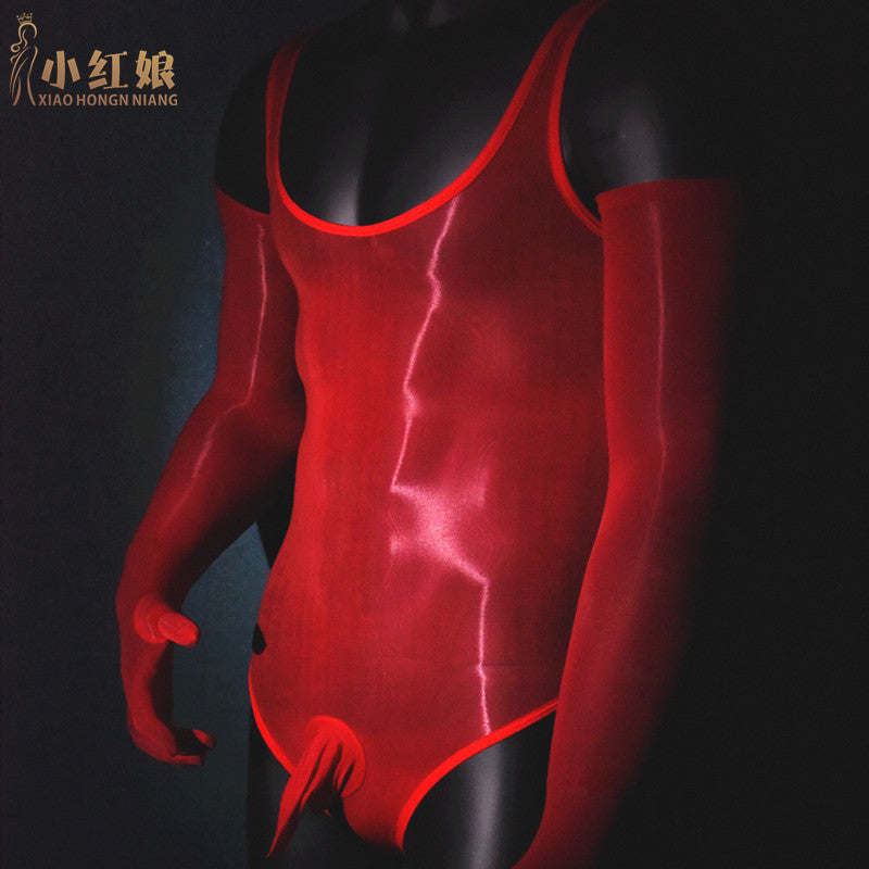 Men's Sexy Stockings Swimsuit Shiny One-piece Suit with jj Set of Fun912Ultra-thin Needle Airplane Socks Tempting Foot Fetish