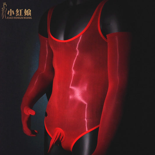 Men's Sexy Stockings Swimsuit Shiny One-piece Suit with jj Set of Fun912Ultra-thin Needle Airplane Socks Tempting Foot Fetish