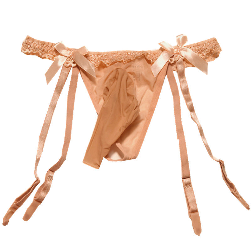 Plus Size Men's Underwear Triangle Suspender Shorts Long Tube Ultra-Thin Transparent Sexy Lace Belt jj Stockings and Thong Set