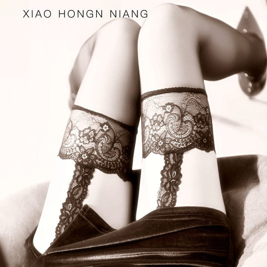 Little Matchmaker Sexy Black Silk Garter Stockings One-piece Lace Open Crotch Stockings Sexy Ultra-thin Over-the-knee Pure Desire White Stockings