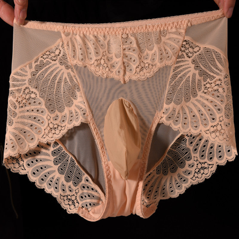 Men's Lace Thong Underwear Fully Transparent Delicate Sexy Fun Plus Size Lace Low Waist Triangle Breathable