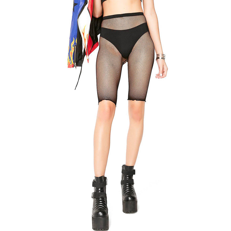 Fishnet Tights5Black Thin Pants ins Internet Celebrity Style Small Mesh Ultra Short Underwear for Women, Grid Short Hand-Torn