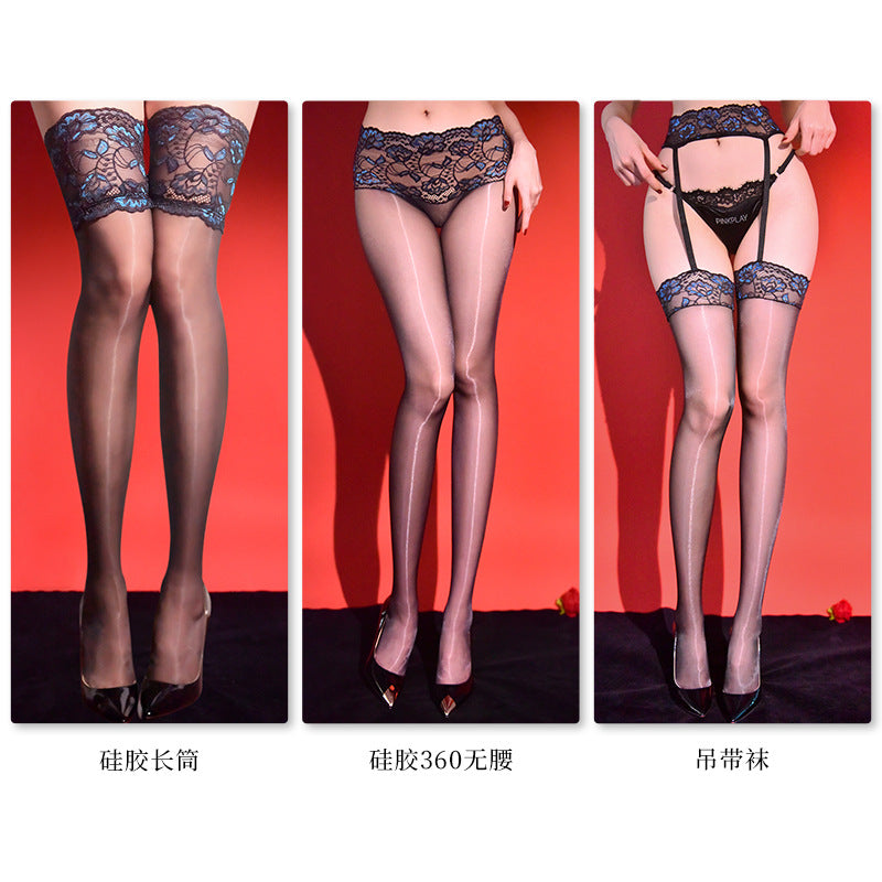 Little Matchmaker Seamless Stockings「Blue Red」Aurora Socks Shiny Lace360Stockings Sexy Oil Glossy Ultra-Thin Pantyhose