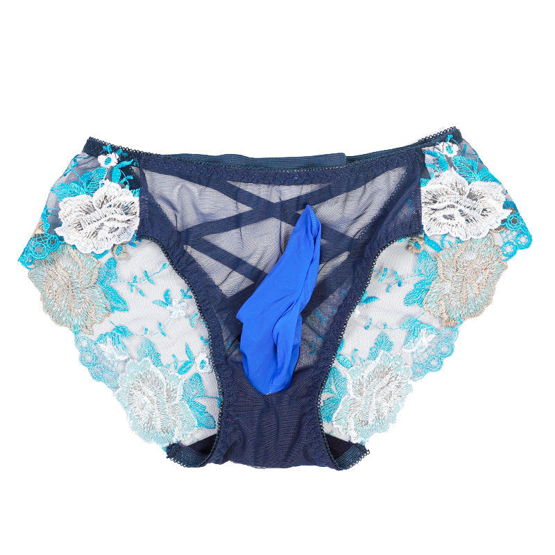 Retro Sexy Lace Embroidered Underwear for Men jj Set of Sexy Transparent Temptation Plus Size Embroidered Low Waist Triangle Panties