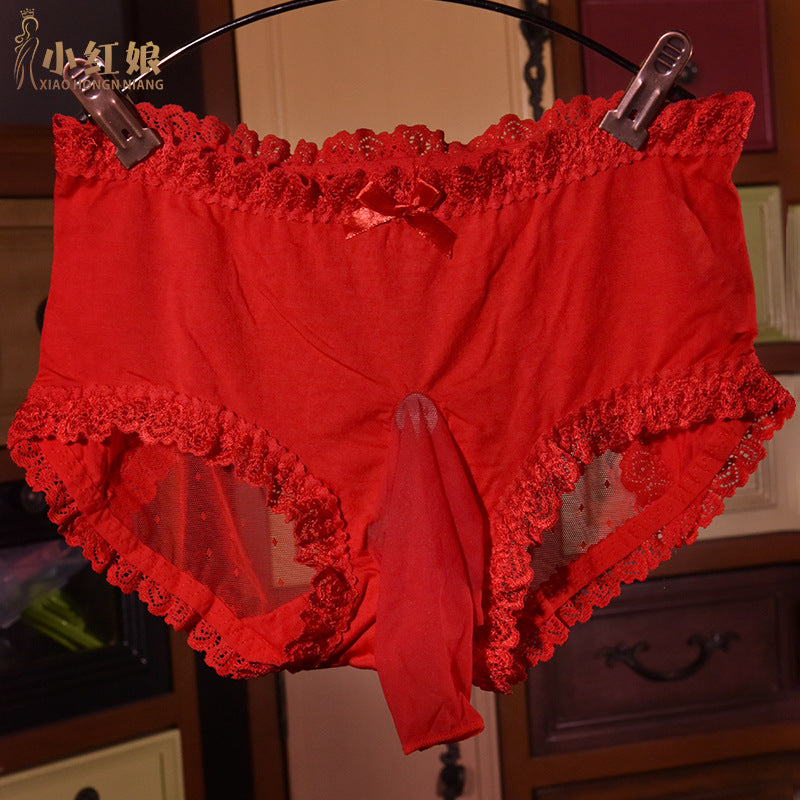 Hot-Selling Men's Underwear Ice Silk Transparent Men's Shorts Sexy Lace Triangle Underwear Bulletproof Couple Underwear Briefs