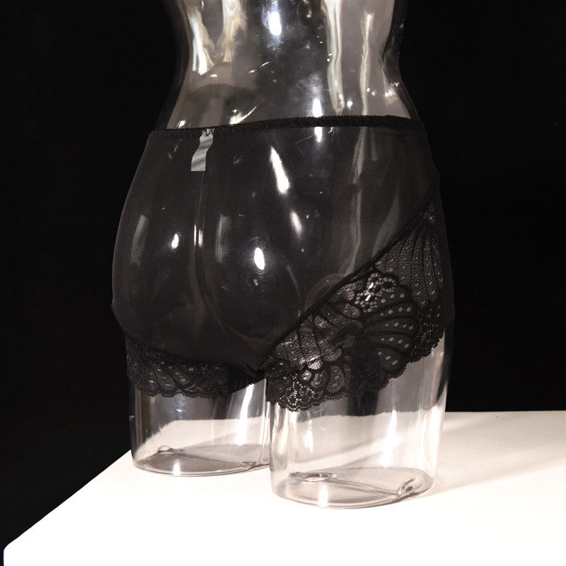 Men's Lace Thong Underwear Fully Transparent Delicate Sexy Fun Plus Size Lace Low Waist Triangle Breathable