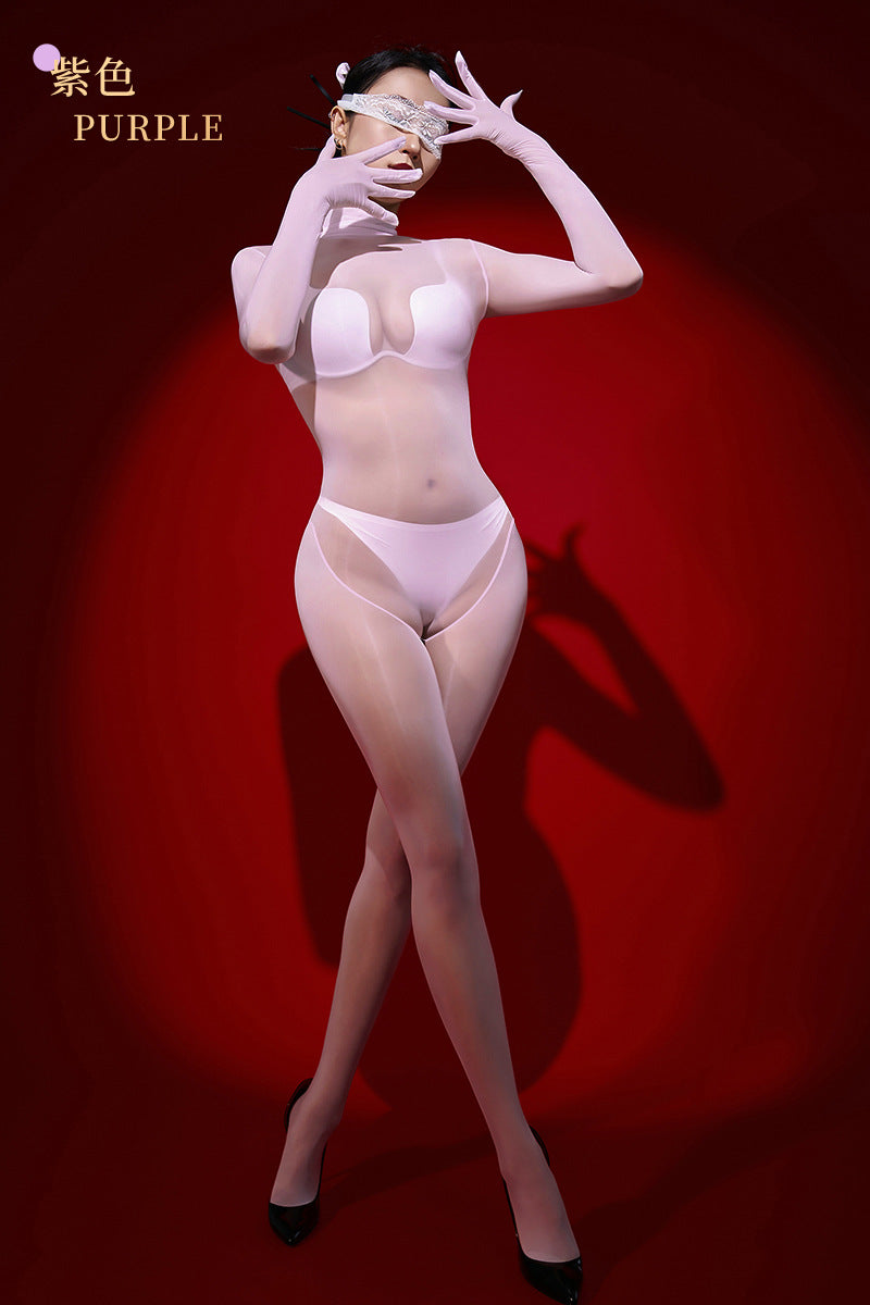 8D Glossy Sexy Stockings One-piece Temptation Seamless Tight-fitting Wrapped Five-finger Stockings Black Silk Full-body One-piece Stockings