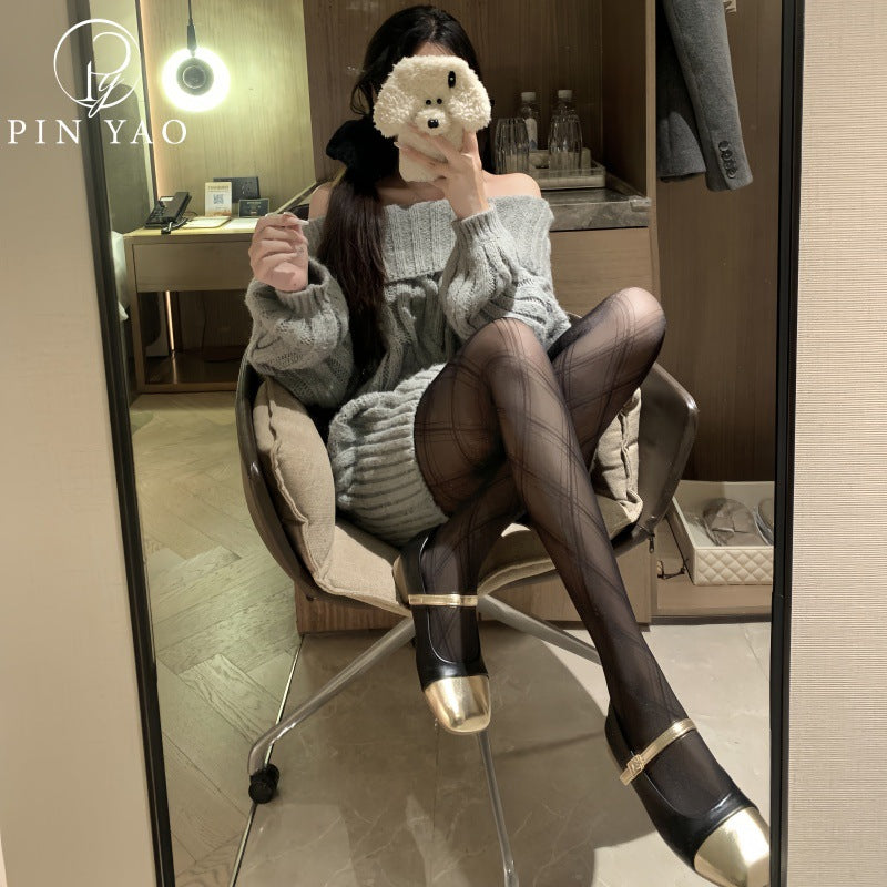 2025Spring Twill Large Diamond Korean Style Hot Girl Gray Style Elegant Personality Retro High-end Temperament Black