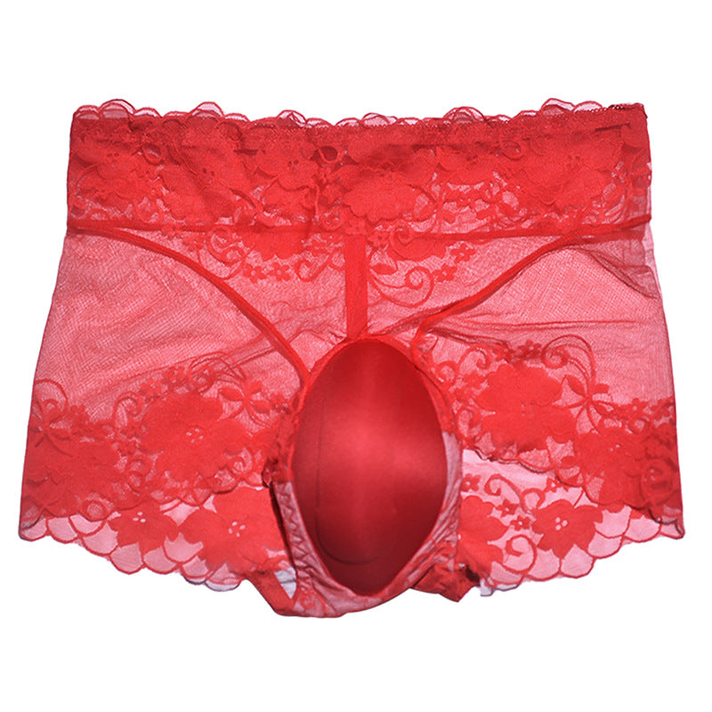 Sexy Lace Hidden jj Men's Underwear3D 3D Cover U High Waist Transparent Mesh Crotch Protection Sponge Pad Underwear