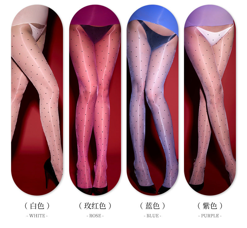 360Sexy Open Crotch Aurora Stockings Women Ultra-thin Polka Dot Black Stockings Temptation No-take-off High Waist Shiny Pantyhose