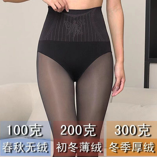 Autumn Winter Hot-Selling Flower Fairy Anti-Translucent Bare-Leg Artifact Fleece-Lined Thickened High-Waist Tummy Control Hip-Lifting Outerwear Pantyhose