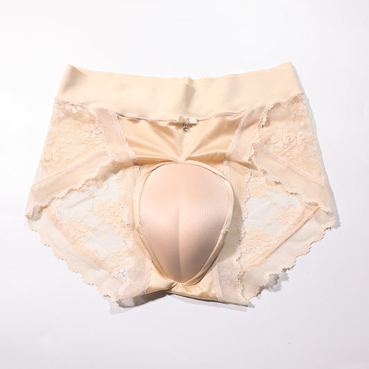 Cross-border Hot-Selling Low-Waist Sexy Lace Fake Vagina Hidden jj Underwear Briefs Transvestite Men and Women Cross-dressing Underwear