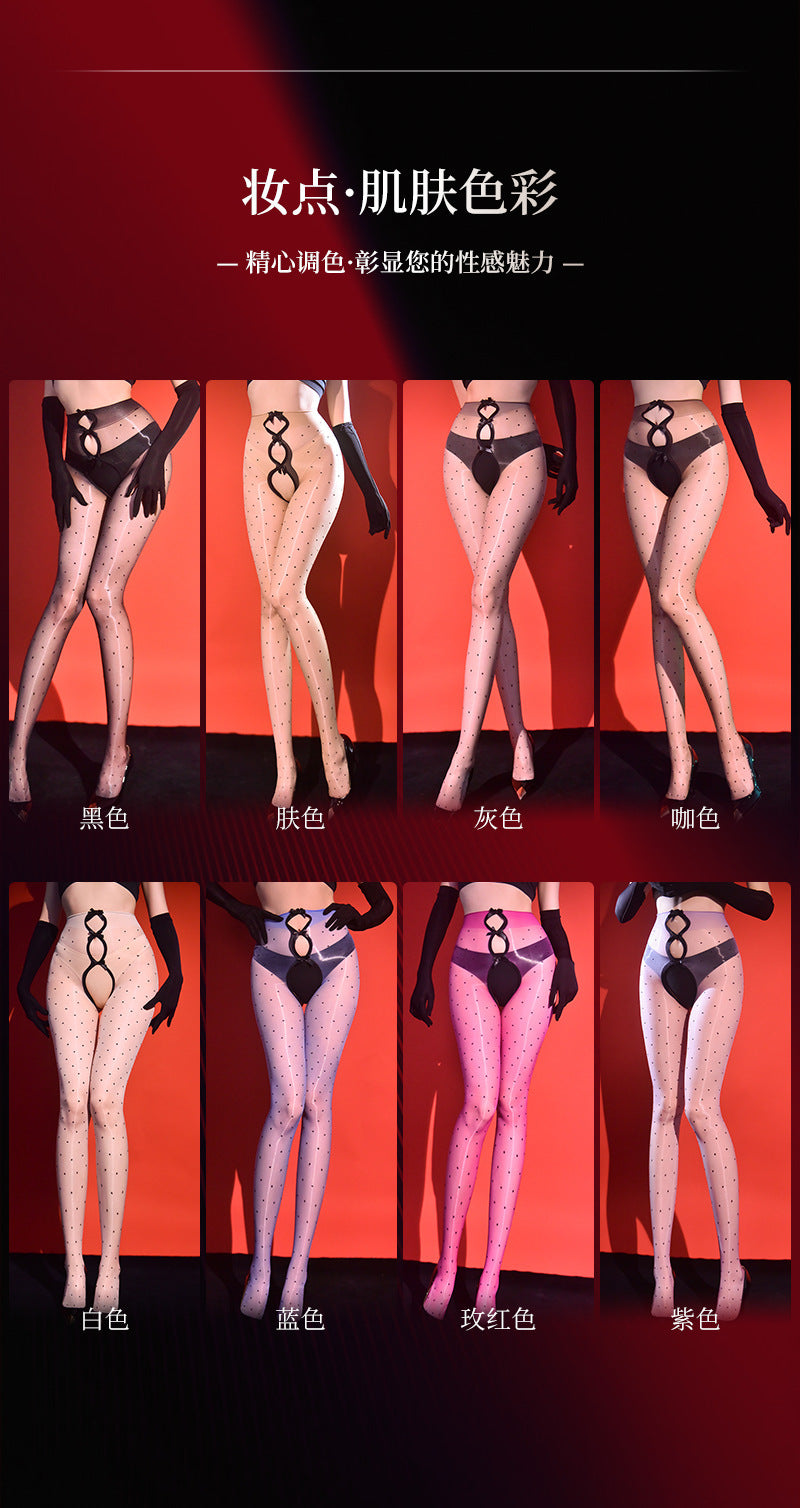 5D Aurora Polka Dot Black Silk Pantyhose Ultra-thin Skin-friendly Sunscreen Leg Socks Summer Sexy Open Crotch Footed Stockings