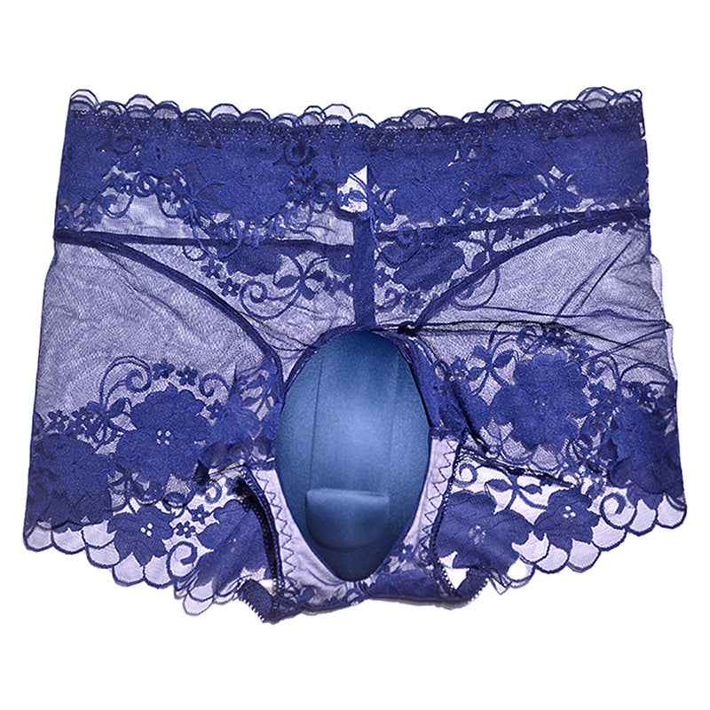 Sexy Lace Hidden jj Men's Underwear3D 3D Cover U High Waist Transparent Mesh Crotch Protection Sponge Pad Underwear