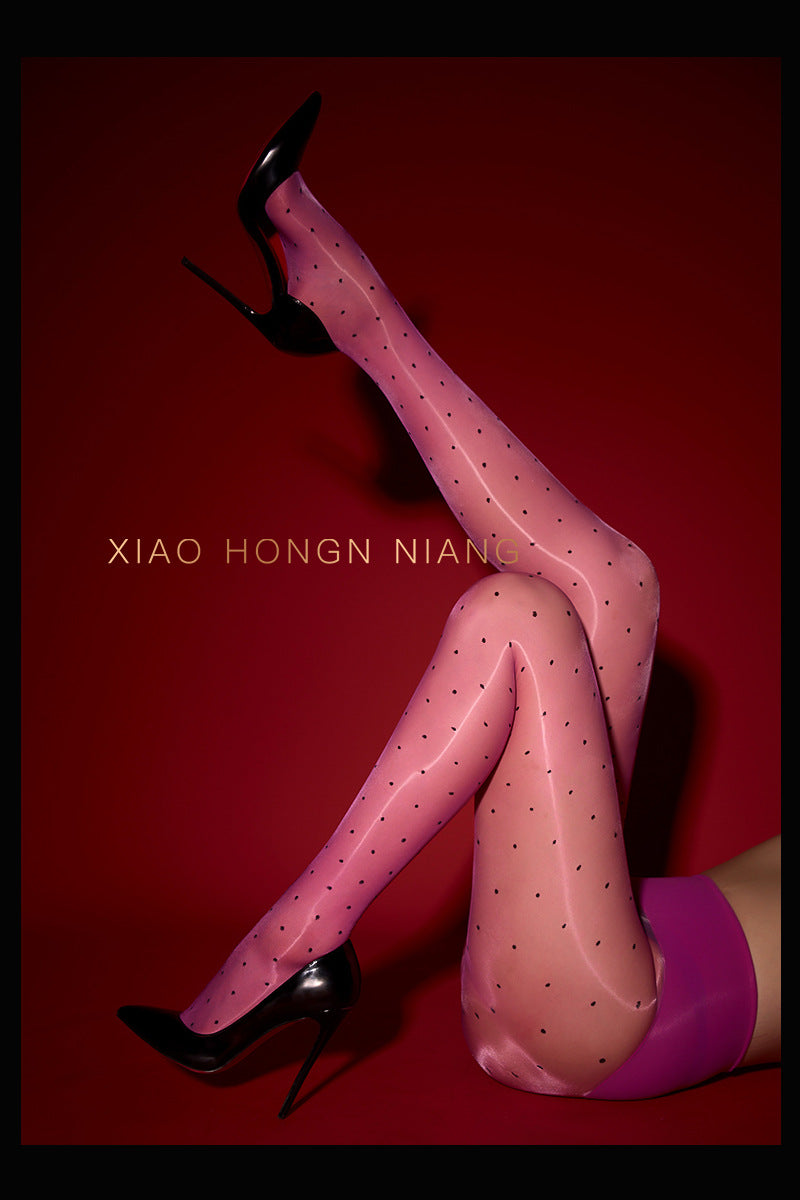 360Sexy Open Crotch Aurora Stockings Women Ultra-thin Polka Dot Black Stockings Temptation No-take-off High Waist Shiny Pantyhose