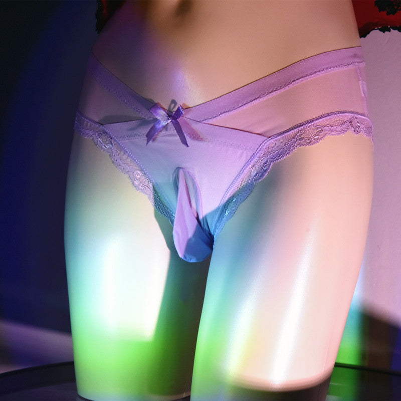 Men's Plus Size Japanese Style Underwear Couple Masturbation Bullet Separation Transparent Triangle Lace jj Transvestite Panties