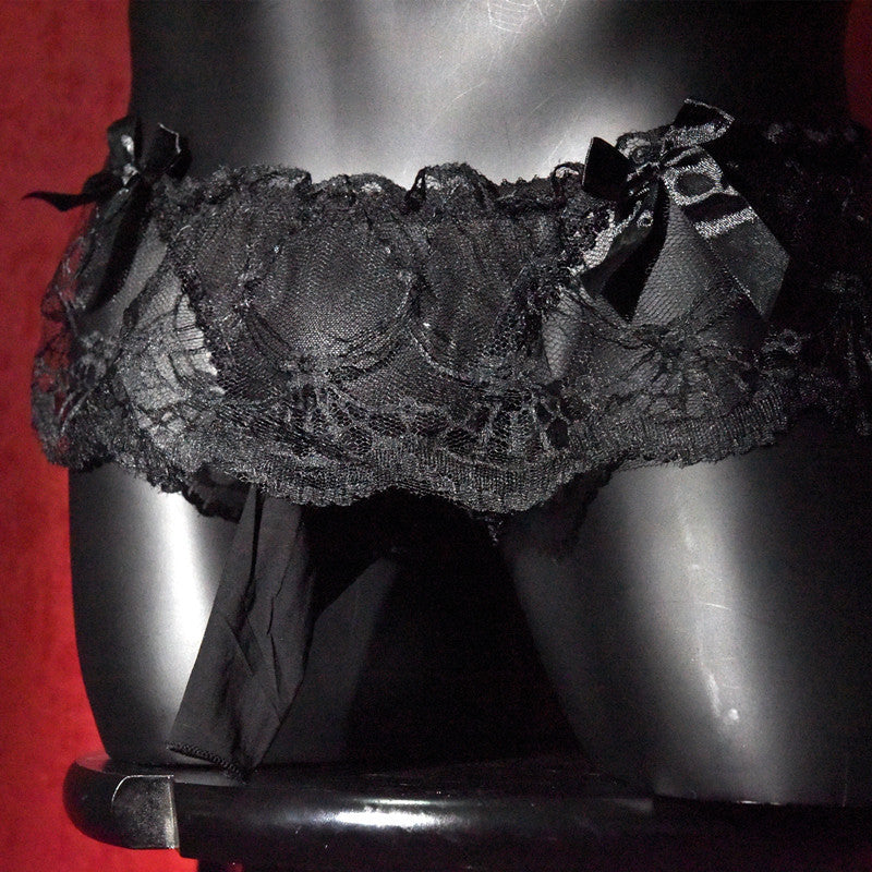 Men's Sexy Thong Lace Strap Underwear Ultra-thin Transparent Low-rise Transvestite Erotic Underwear Airplane jj Set