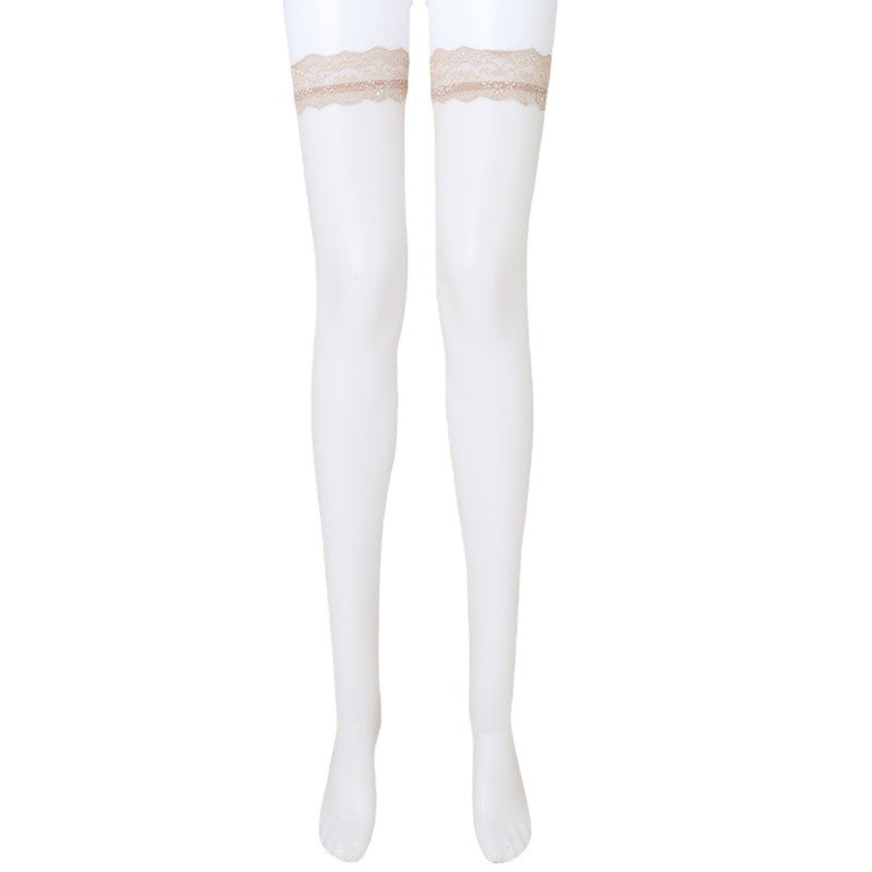 【Long Tube Back Vertical Line】Flower and Wood Beauty H117Over-the-knee Lace Trim Silicone Non-slip Ultra-thin Transparent Toe Stockings