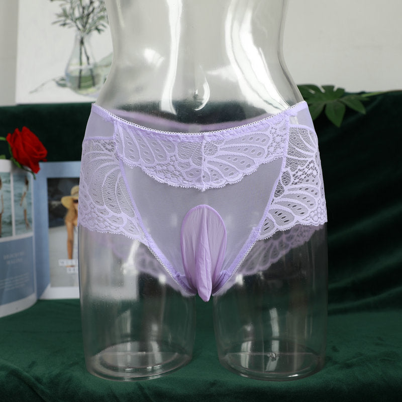 Dropshipping Low Waist Lace Underwear for Men jj Set of Sexy Ultra-thin Stockings and Panties Fully Transparent Mesh Panties