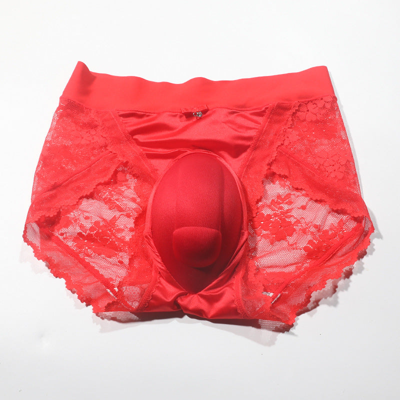 Cross-border Hot-Selling Low-Waist Sexy Lace Fake Vagina Hidden jj Underwear Briefs Transvestite Men and Women Cross-dressing Underwear