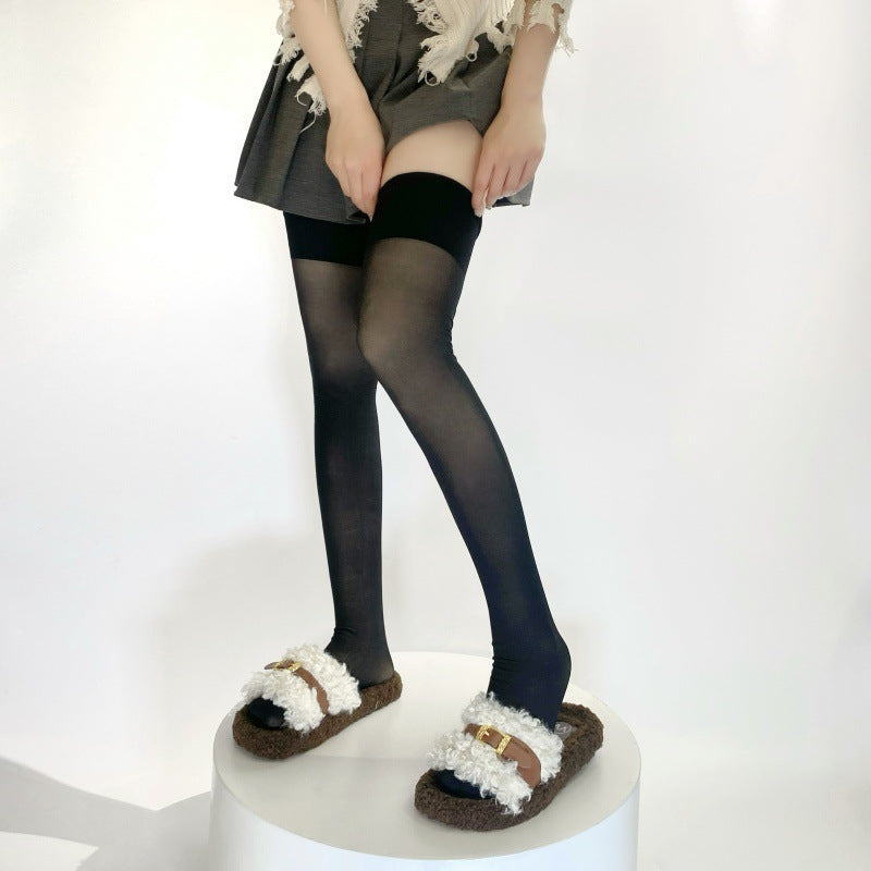 Autumn Winter Bare Skin Feel Leg Artifact Over-the-Knee Long Stockings Nude Skin Color Double Layer Warm Fleece High Tube Socks Half-Length Long Socks for Women