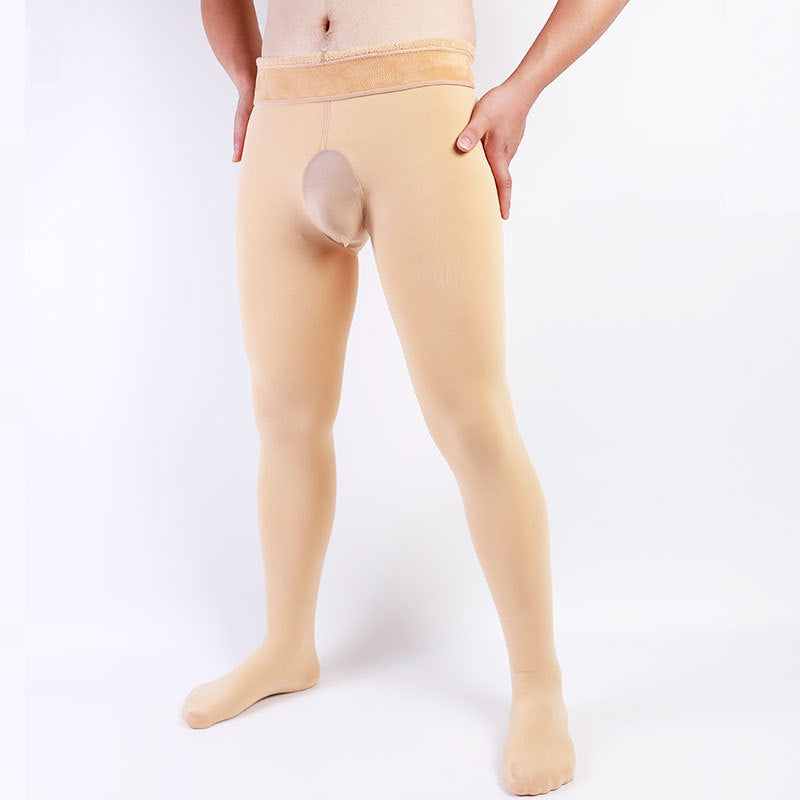 Autumn and Winter Plus Size Men's Base Layer Pants with Fleece Lining and Warm Stockings jj Sexy Extra Thick Pantyhose Bare Leg Artifact