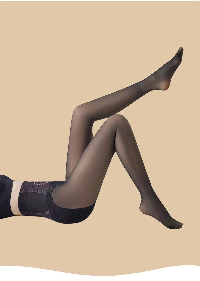 Autumn and Winter New Flower Fairy Black Silk Glossy High Waist Belly Contracting Butt-lifting Women's One-piece Fleece-lined Outerwear Leggings