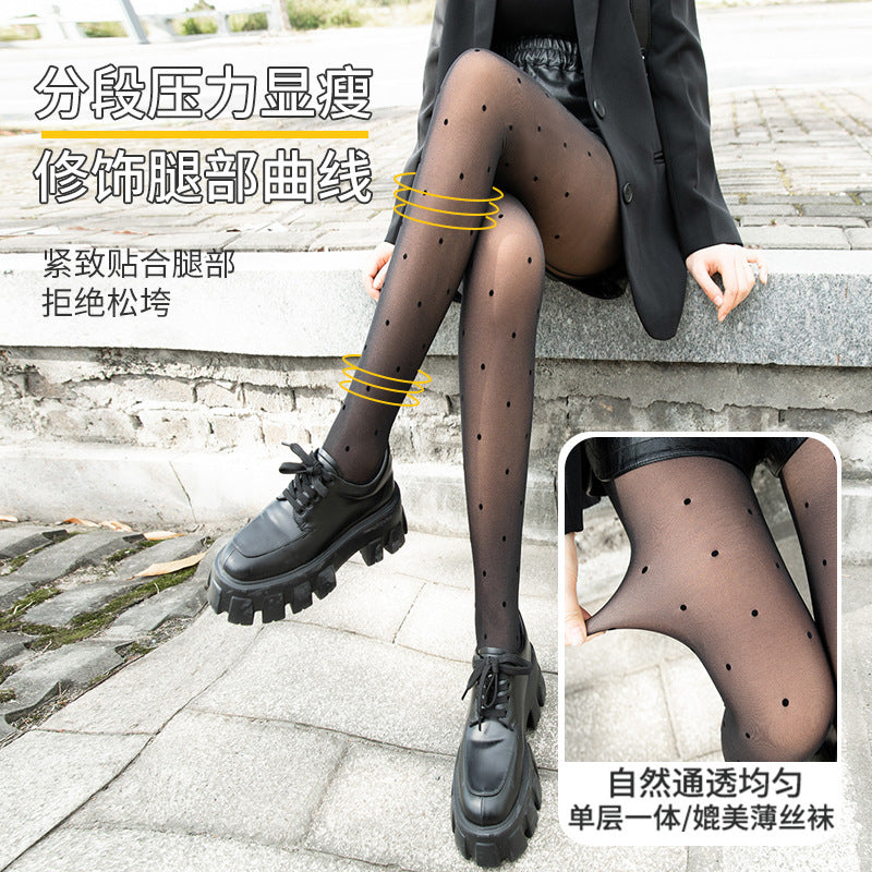 Autumn and Winter New Fleece-Lined Thickened One-Piece Pantyhose Flocked Printed Bowknot Polka Dot Heart Leggings