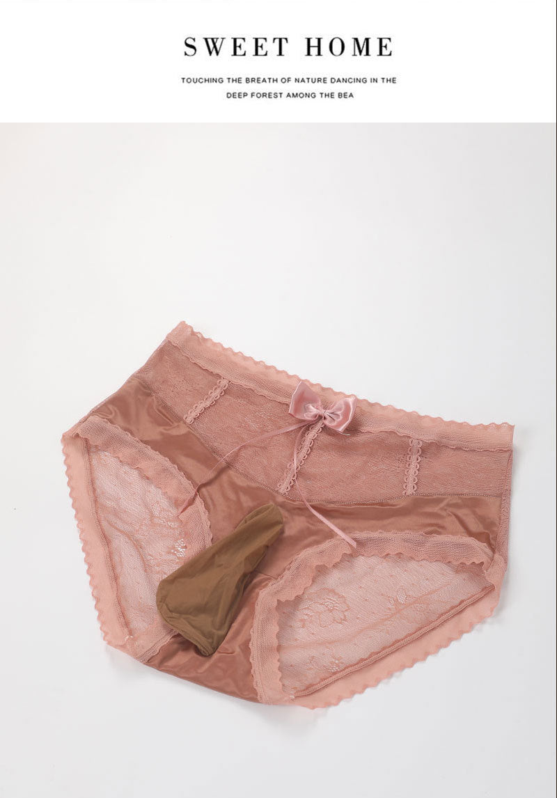 Sexy Men's Lace Briefs jj One-piece Large Size Sexy High Waist Bowknot Underwear Silky Underwear for Men