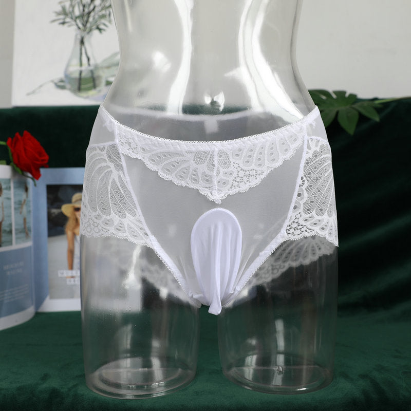 Dropshipping Low Waist Lace Underwear for Men jj Set of Sexy Ultra-thin Stockings and Panties Fully Transparent Mesh Panties