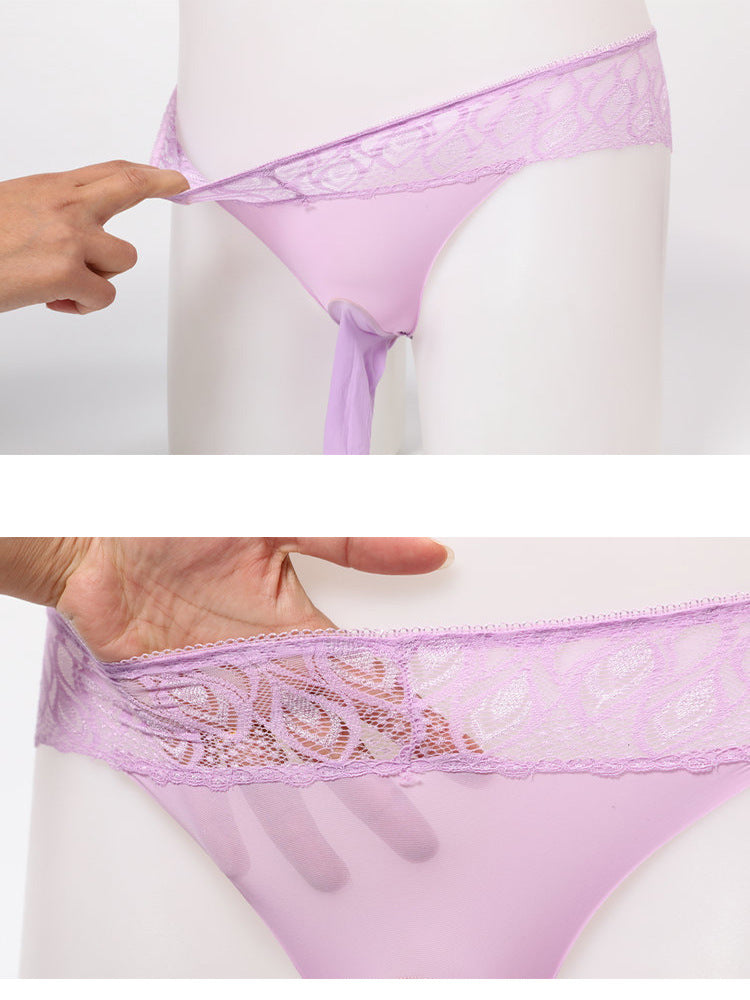 Men's Ice Silk Underwear Lace Sexy Ultra-thin Breathable Seamless Briefs Men's Underwear jj Sexy Stockings and Panties Set