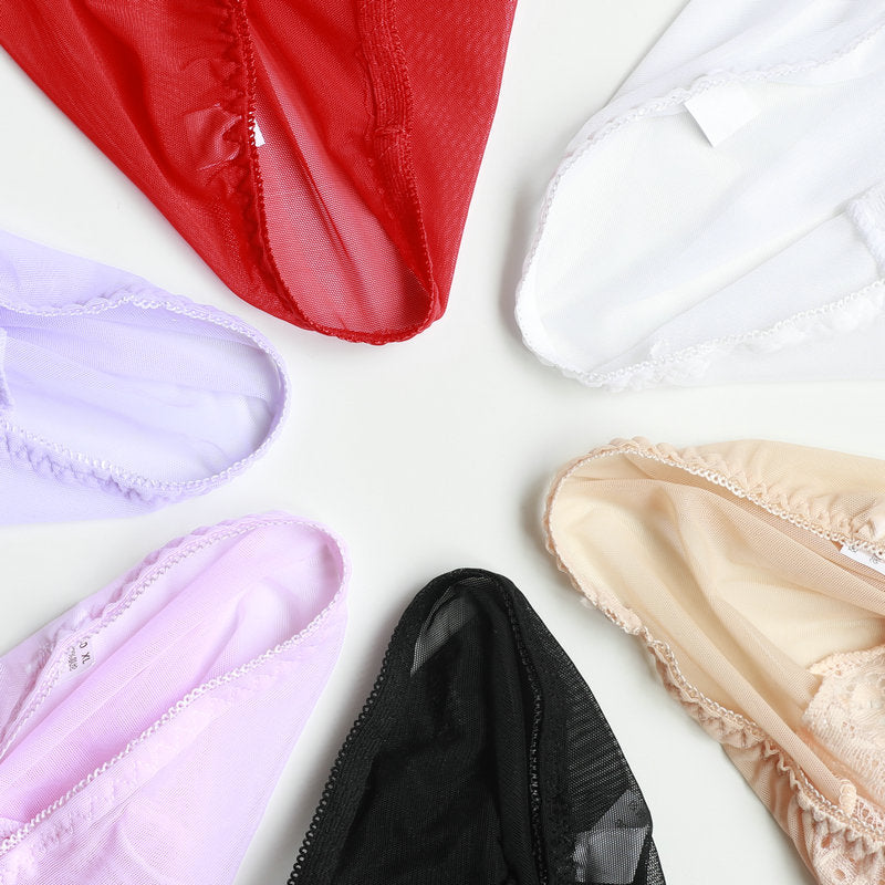 Dropshipping Low Waist Lace Underwear for Men jj Set of Sexy Ultra-thin Stockings and Panties Fully Transparent Mesh Panties