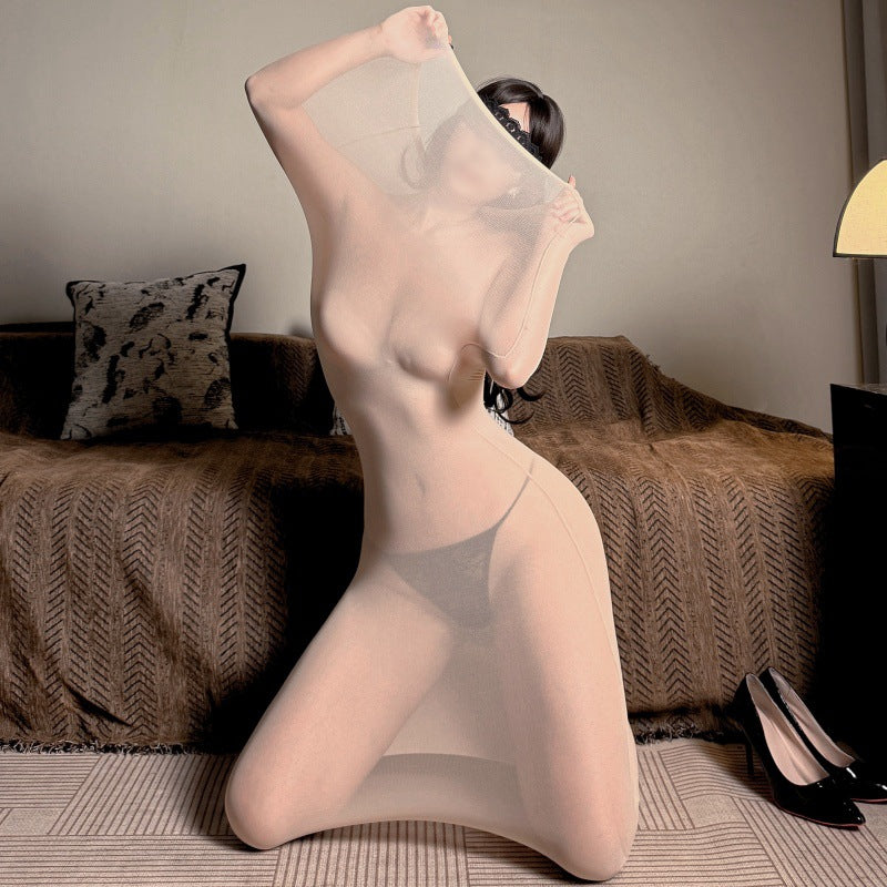 8D Ultra-Thin Glossy Sleeping Bag Bodysuit Stockings Women Sexy Horse Oil Black Stockings Mirror Glossy Large Size Seamless Long Tube