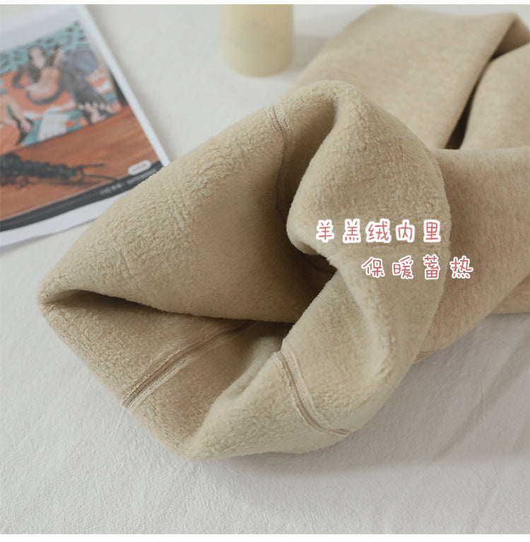 Autumn Winter New Japanese Style Cotton Vertical Striped Tights Oatmeal Color Base Layer Fleece Lined Thickened Warm Outerwear Base Socks