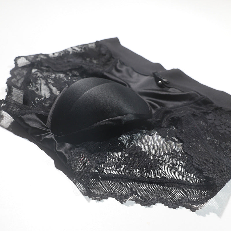 Cross-border Hot-Selling Low-Waist Sexy Lace Fake Vagina Hidden jj Underwear Briefs Transvestite Men and Women Cross-dressing Underwear