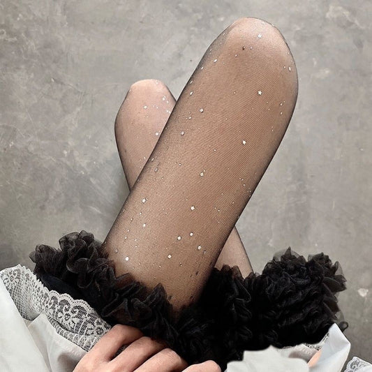 2023New Shiny Silk Socks Versatile Personality Pearl Print College Style Socks Cosmic Star Shiny Pantyhose for Women