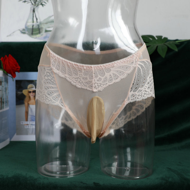 Dropshipping Low Waist Lace Underwear for Men jj Set of Sexy Ultra-thin Stockings and Panties Fully Transparent Mesh Panties