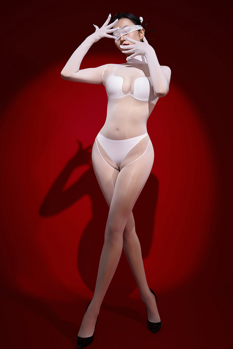 8D Glossy Sexy Stockings One-piece Temptation Seamless Tight-fitting Wrapped Five-finger Stockings Black Silk Full-body One-piece Stockings