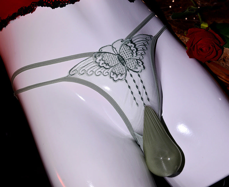 Men's Hollow Out Underwear jj Set of Nude Lace Low Waist Embroidered Butterfly Hot Temptation Transparent Sexy Plus Size Briefs